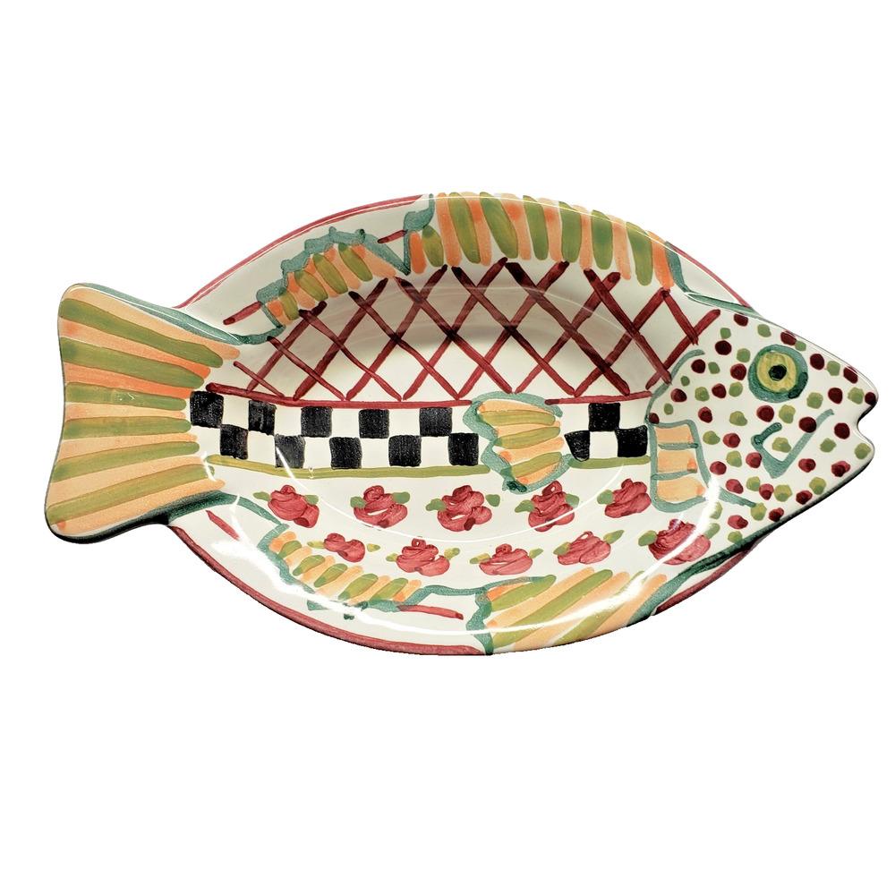 MacKenzie-Childs Truly MC Ceramic Fish Dish Courtly Check Accent Collectible